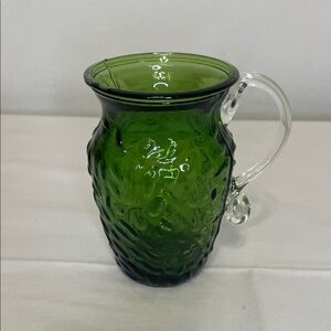 VINTAGE Emerald Green Textured Glass Creamer with Clear Handle